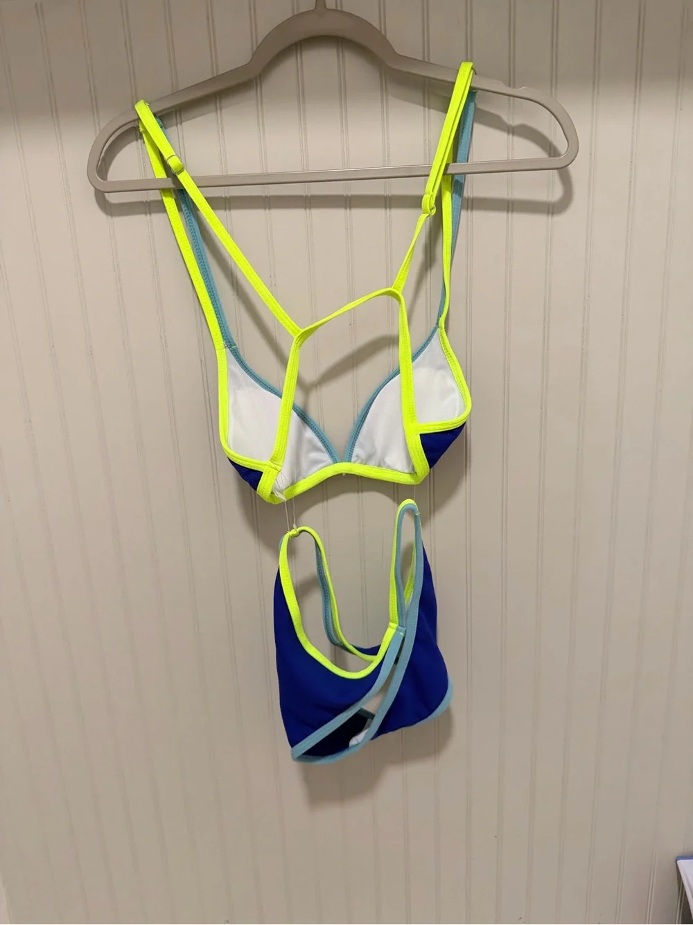 Blue & Lime Trim Triangle Bikini Set - Women Swim